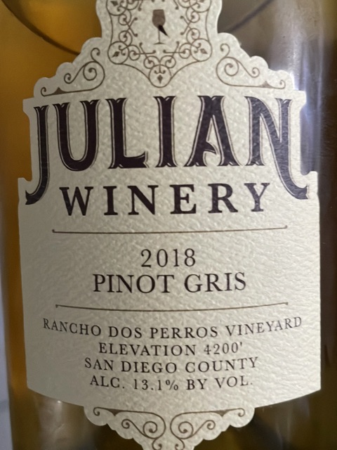 Julian Winery - Rancho Dos Perros Vineyard Pinot Gris - 2018